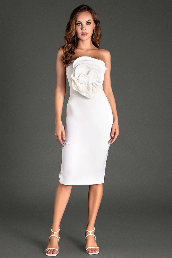 LOVEVVR Vaggelis Strapless Flower Bandage Midi Dress