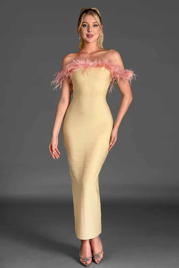 LOVEVVR Rinakou Strapless Feather Maxi Dress