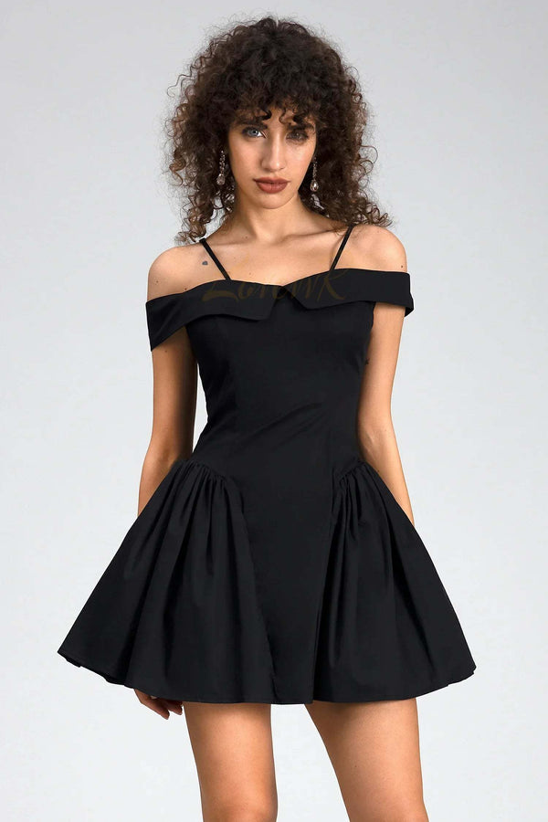 LOVEVVR Vassia Off Shoulder Mini Dress In Black