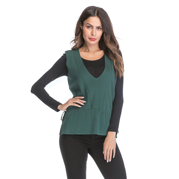 LOVEVVR popularwish popular  New women's pullover V-neck solid color top knitted vest women's winter wear