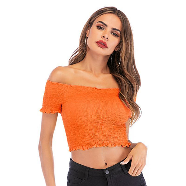 LOVEVVR popular 2025 Popular trade women's clothing summer new fashion pleated tube top slim one-word collar short button top