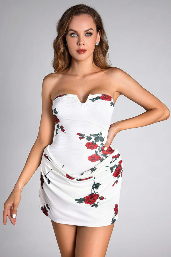 LOVEVVR Pulas Off Shoulder Floral Pleat Dress