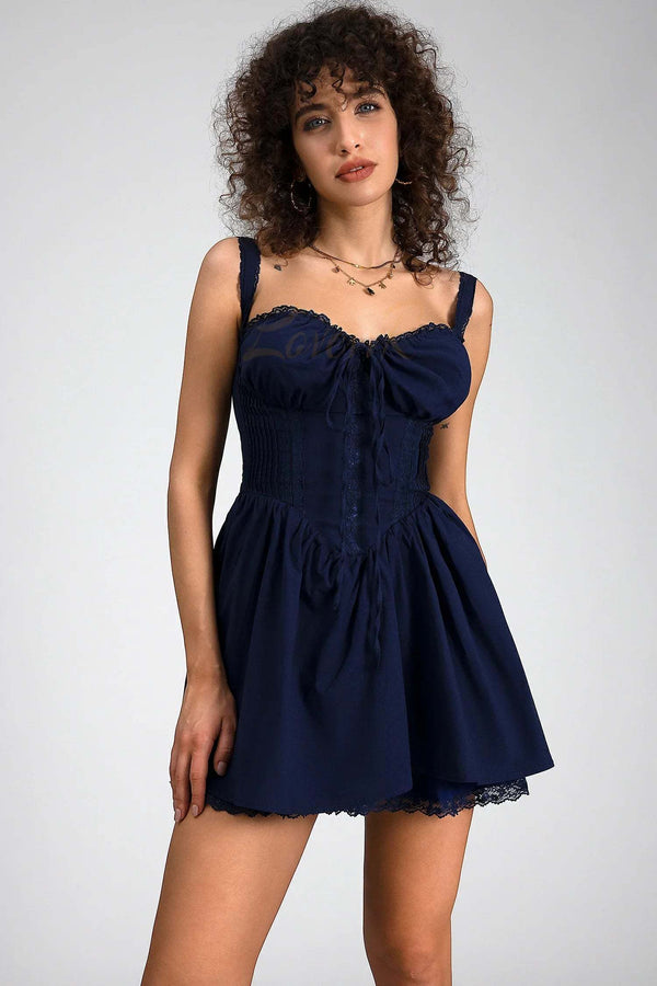 LOVEVVR Yvonne Strap Woven Mini Dress In Blue