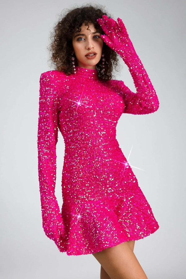 LOVEVVR Rubea Highneck Backless Glitter Mini Dress