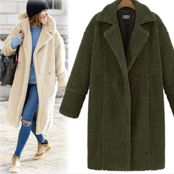 LOVEVVR Hot 2025 winter women's clothing fleece solid color   medium and long woolen coat thickened coat