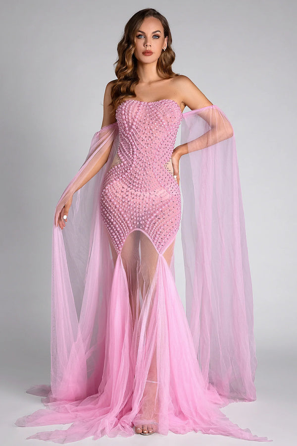 LOVEVVR Pre-Sale Koralia Pearl Mesh Sheer Dress