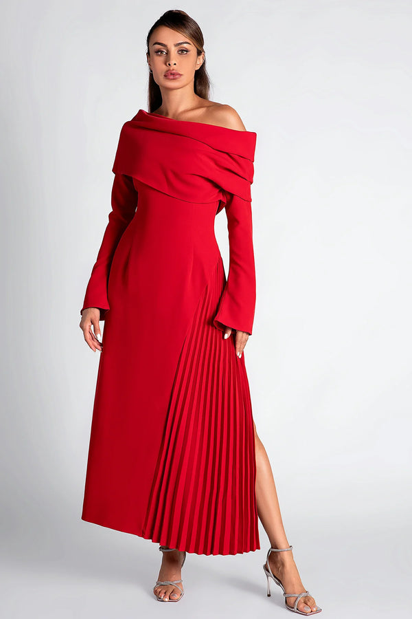 LOVEVVR Langtry One Shoulder Pleat Slit Dress