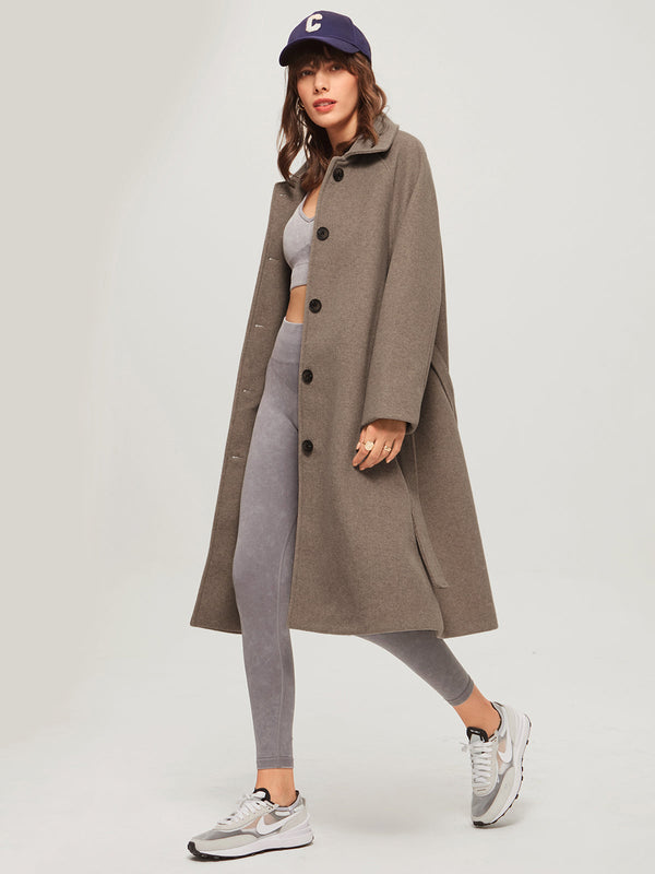 LOVEVVR Brushed Belted Long Overcoat