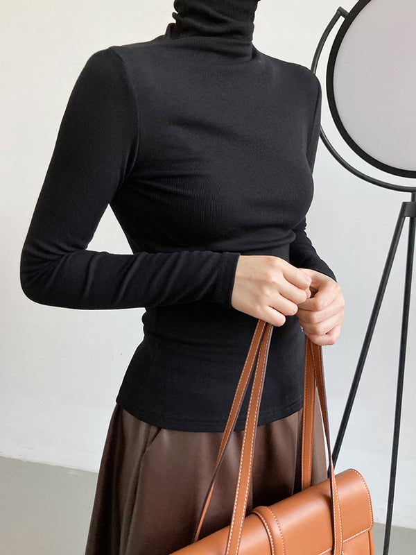 LOVEVVR Casual Ribbed Turtleneck Shirt