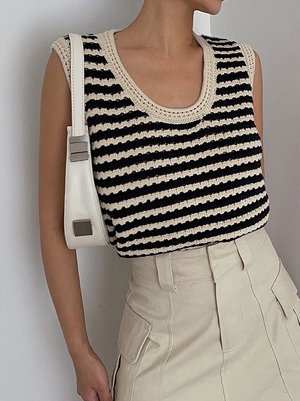 LOVEVVR Classy Stripe Crochet Sweater Vest