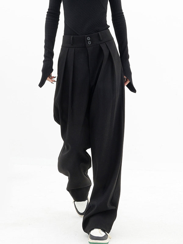 LOVEVVR Double Buttons Wide Leg Dress Pants