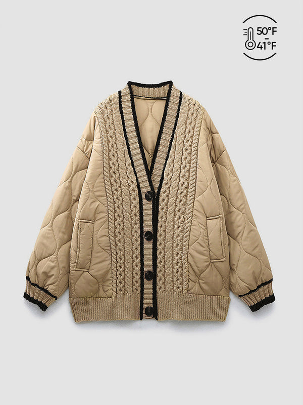 LOVEVVR Braided Quilted Winter Cardigan Coat