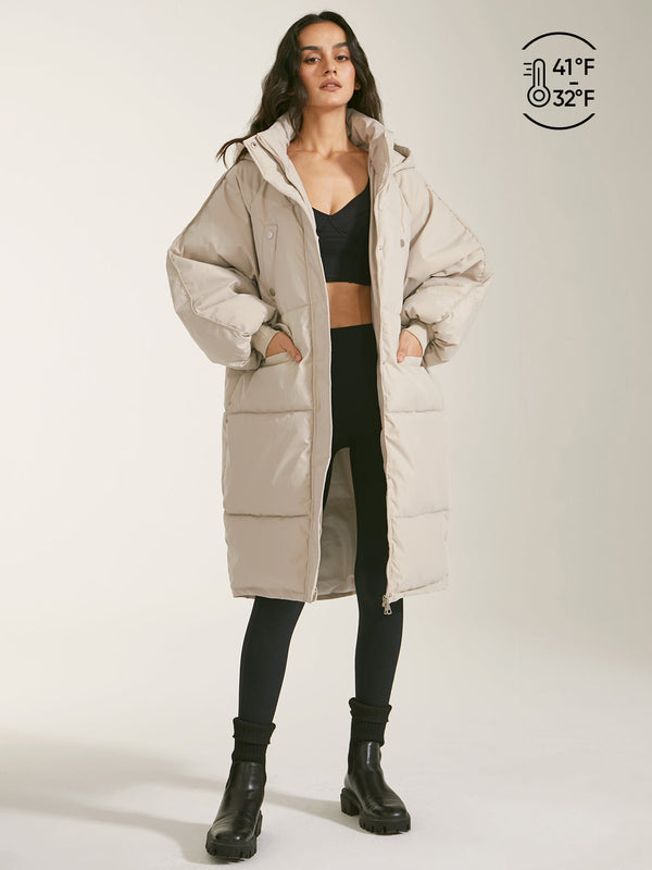 LOVEVVR Long Hooded Puffer Parka Coat