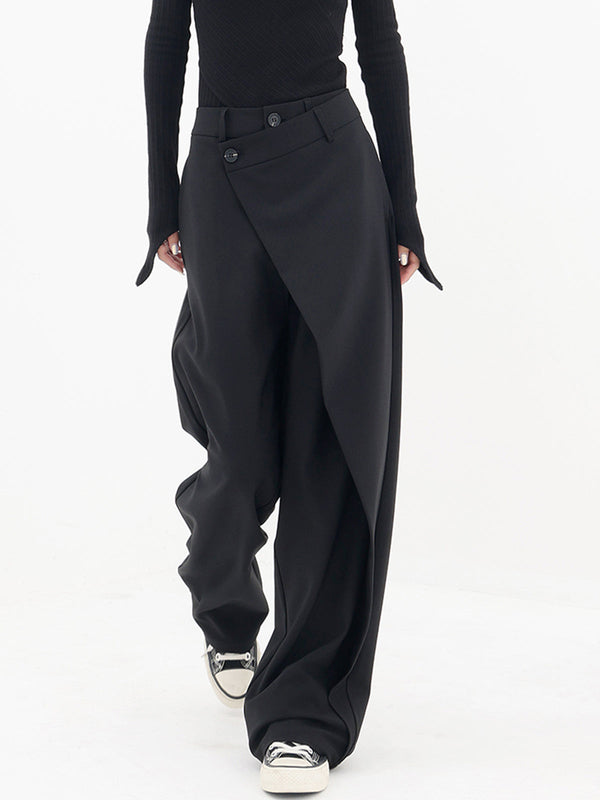 LOVEVVR Asymmetrical Layer Button Wide Leg Dress Pants