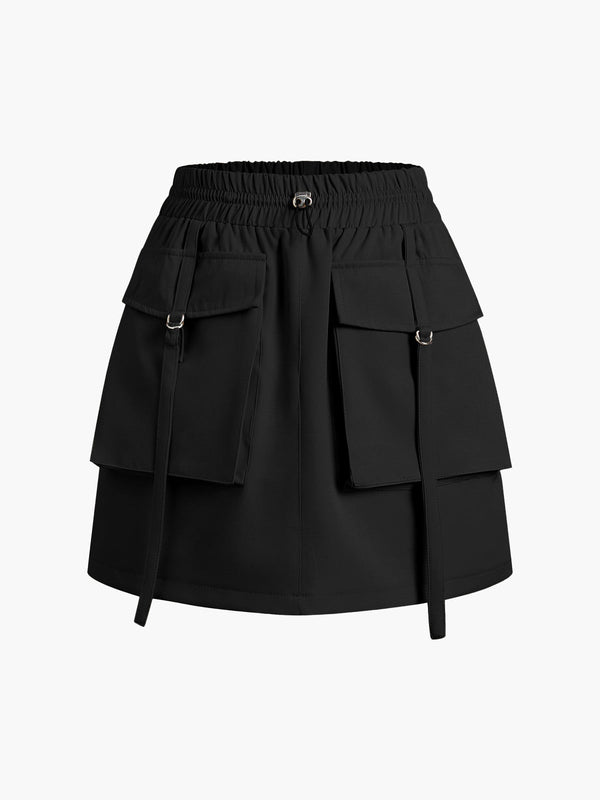 LOVEVVR Drawstring Pockets Cargo Mini Skirt