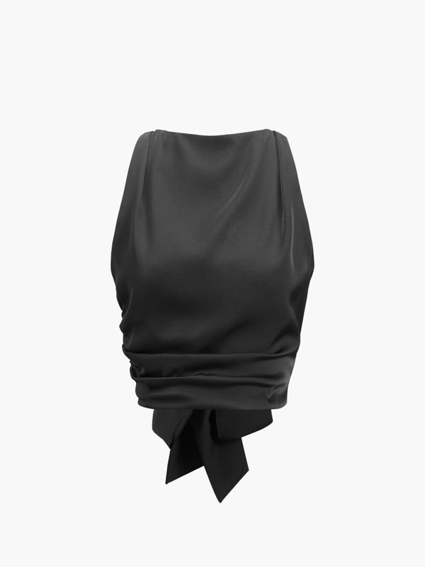 LOVEVVR Cowl Neck Ruched Open Back Crop Top