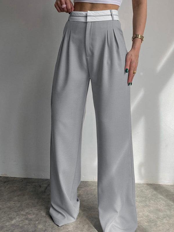 LOVEVVR Highway Reverse Waistband Wide Leg Dress Pants