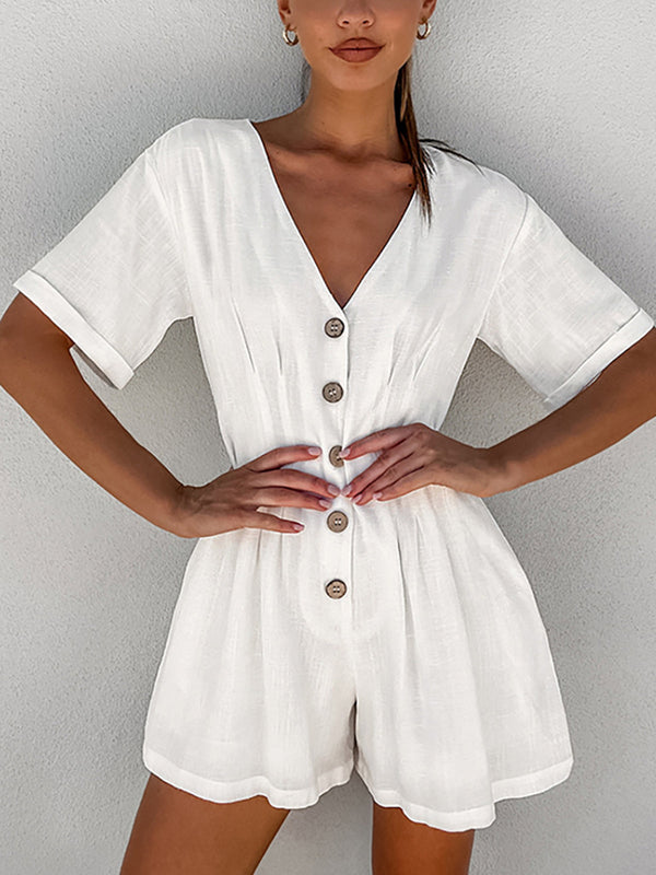 LOVEVVR Button Down Linen Cotton Jumpsuit