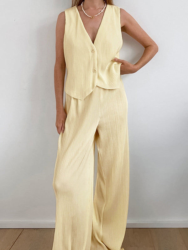 LOVEVVR Limoncello Pleat Two Piece Pants Set