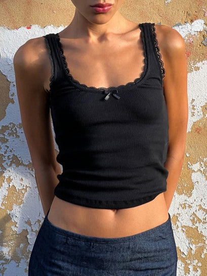 LOVEVVR Lace Trim Crop Tank Top