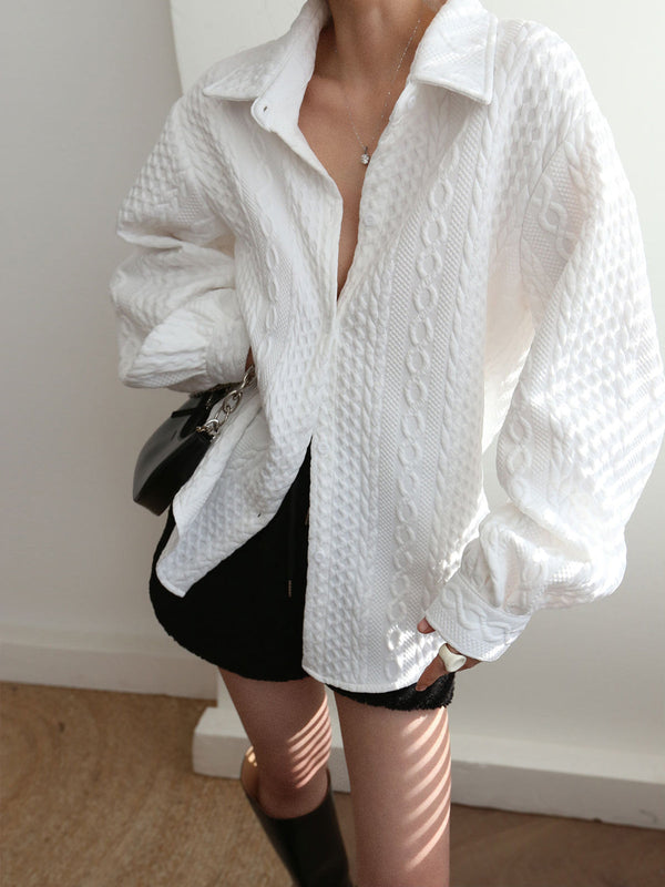 LOVEVVR Cable Knit Oversized Shirt