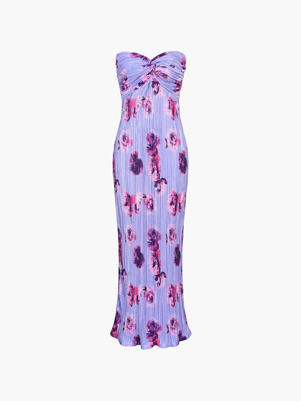 LOVEVVR Floral Plisse Twist Tube Long Dress