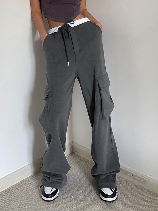 LOVEVVR Contrast Waistband Cargo Sweatpants