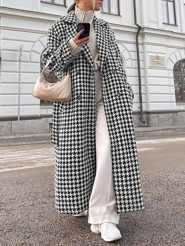 LOVEVVR Houndstooth Tweed Trench Coat