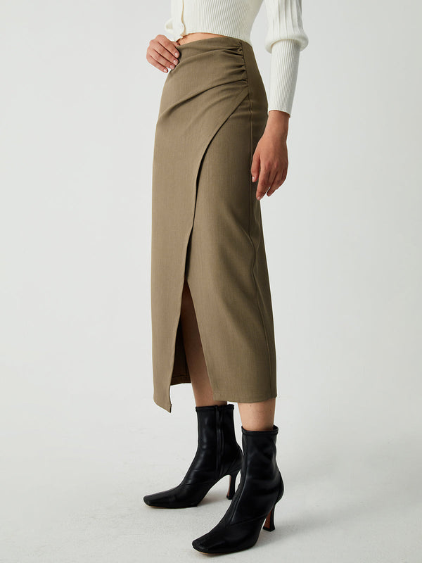 LOVEVVR Maple Wrap Slit Midi Skirt