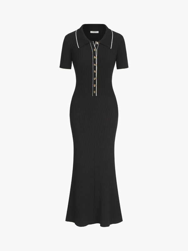 LOVEVVR Contrast Trim Polo Long Knit Dress