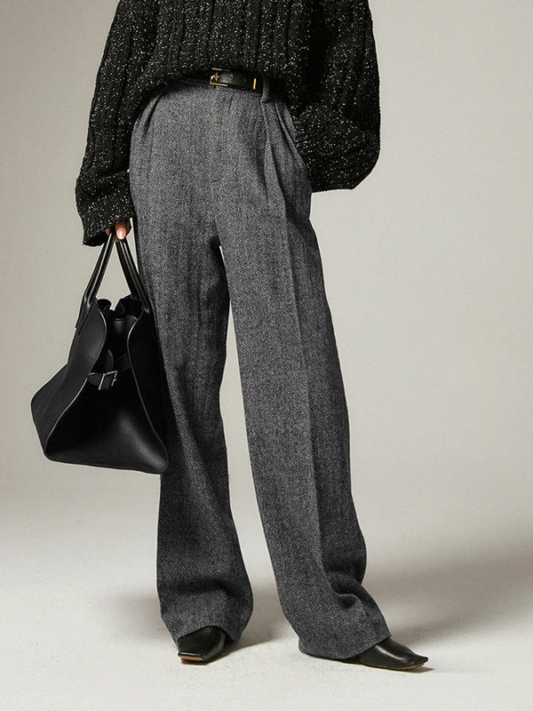 LOVEVVR Herringbone Pockets Wide Leg Dress Pants