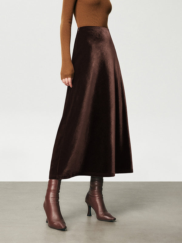 LOVEVVR High Waist Velvet Maxi Skirt