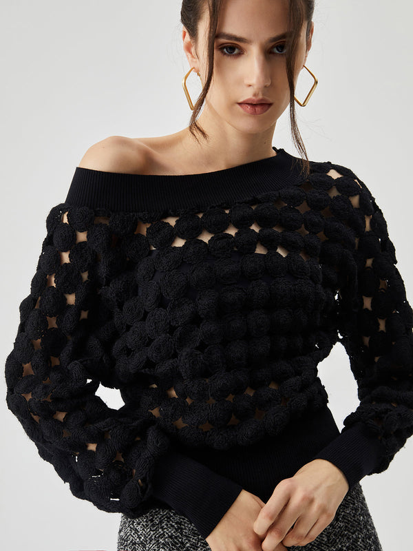 LOVEVVR Crocheted Circle Hollow Off Shoulder Blouse