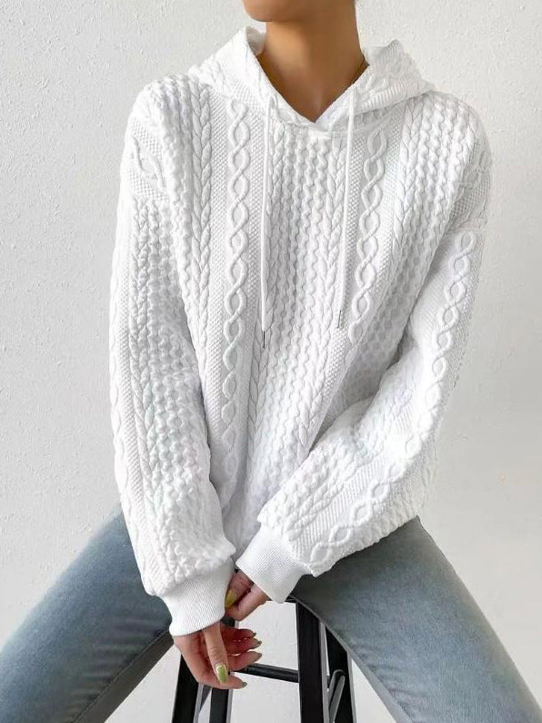 LOVEVVR Knit Cable Long Sleeve Drawstring Hoody