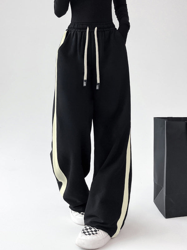 LOVEVVR Drawstring Contrast Trim Wide Leg Sweatpants