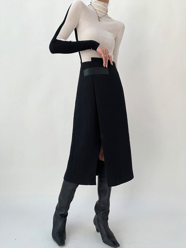 LOVEVVR High Waist Tweed Asymmetric Wrap Midi Skirt