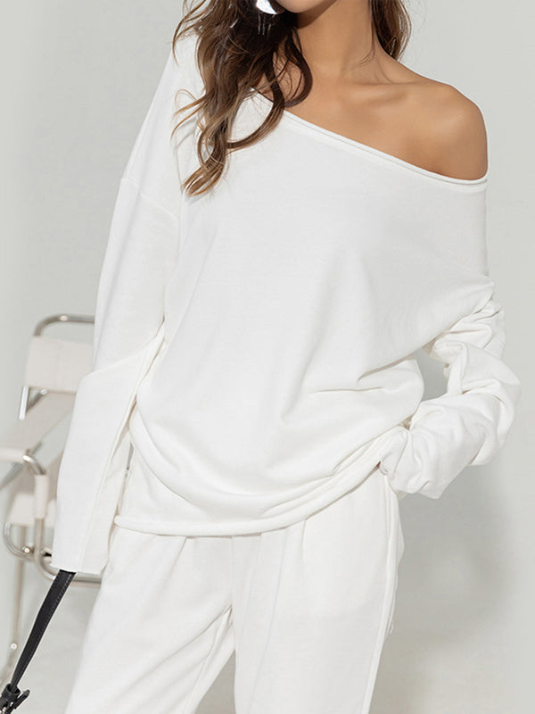 LOVEVVR Asymmetrical Off Shoulder Solid Sweatshirt