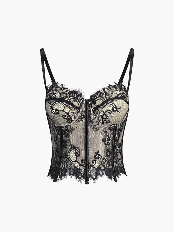 LOVEVVR Floral Lace Semi-sheer Corset