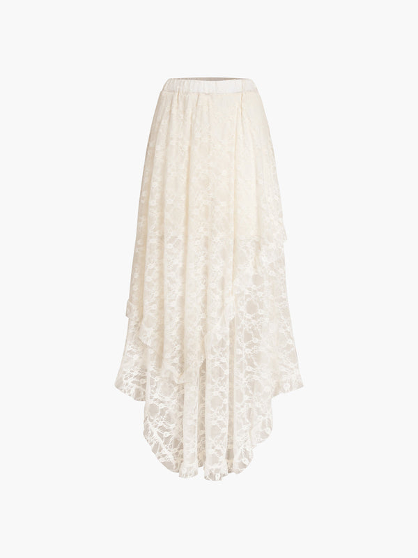 LOVEVVR Frenchy Courtship Floral Lace Midi Skirt