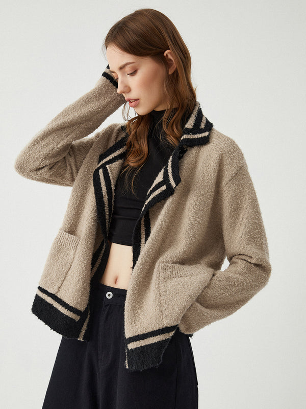 LOVEVVR Contrast Trim Knit Cardigan