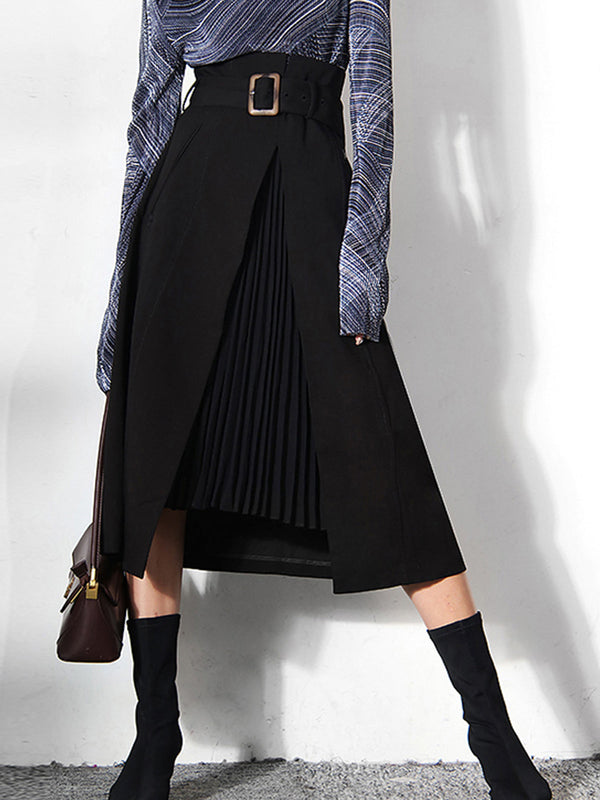 LOVEVVR Irregular Package Belted Midi Skirt