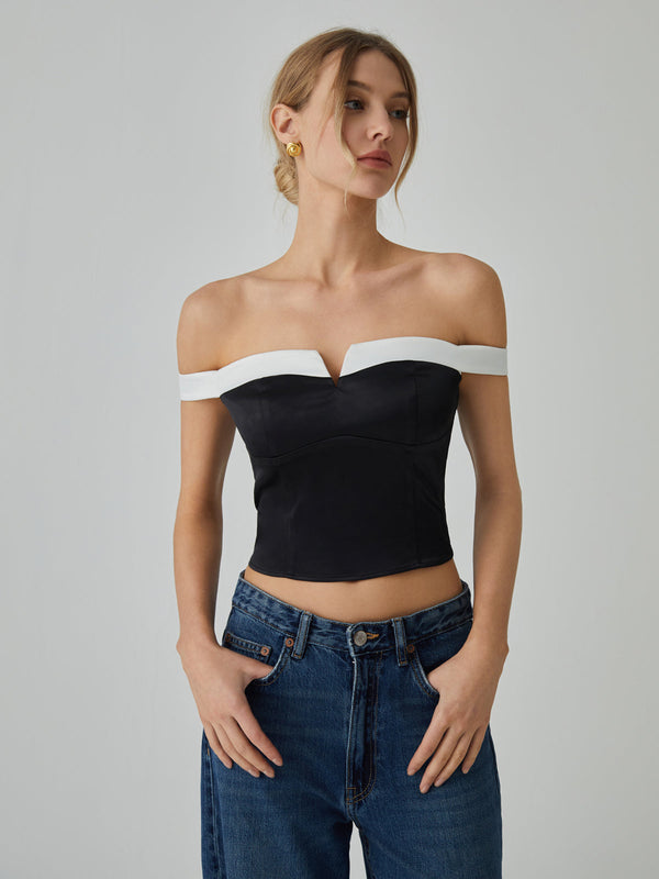 LOVEVVR Contrast Trim Off-Shoulder Blouse