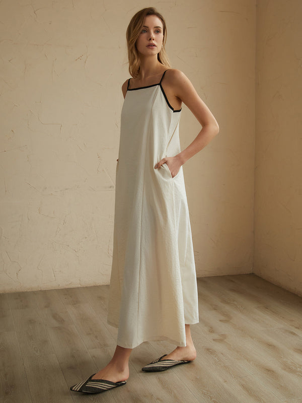 LOVEVVR Minimalism Contrast Trim Long Dress