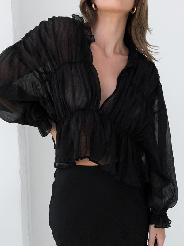 LOVEVVR Chiffon Ruffle Detail Blouse