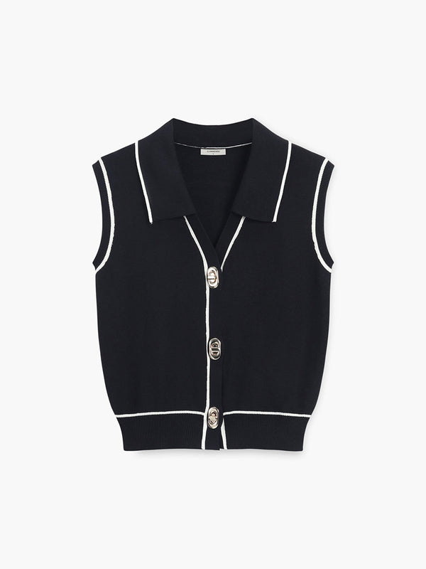 LOVEVVR Contrast Trim Lapel Sweater Vest