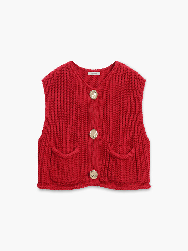 LOVEVVR Crochet Button-Front Sweater Vest