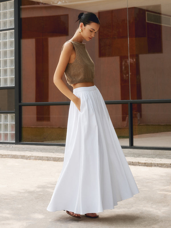 LOVEVVR Linen Pleated Maxi Skirt