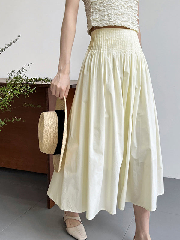 LOVEVVR Cotton Creamy Pleated Maxi Skirt