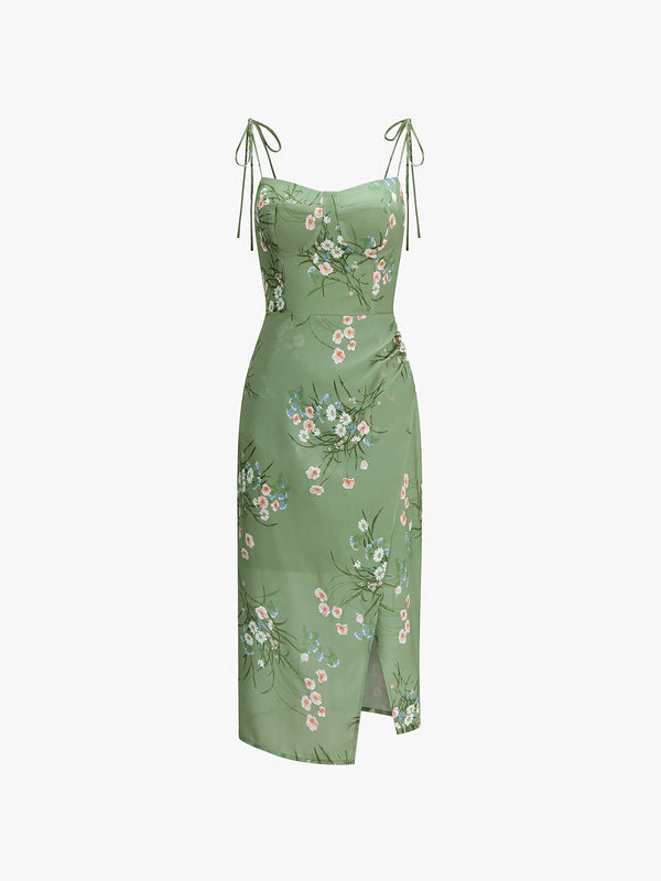 LOVEVVR Floral Halter Chiffon Midi Dress