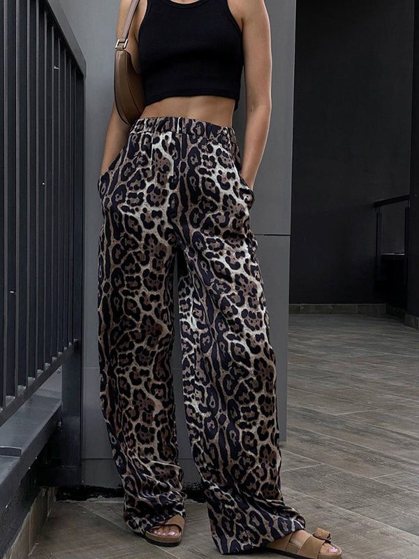 LOVEVVR Leopard Print Wide Leg Pants